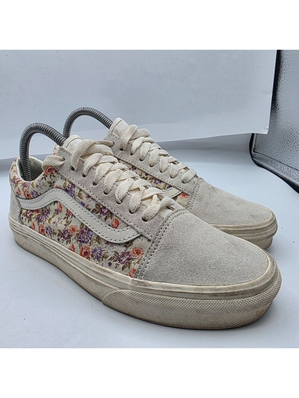 Vans Old Skool Vintage Floral Womens Size 8 White Sneaker Shoes Cute Casual Walk